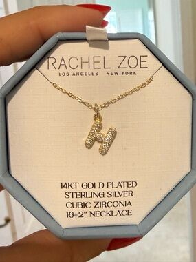 Rachel Zoe Gold Plated Initial H Pendant Necklace with Cubic Zirconia